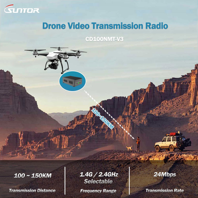 CD100NMT Transmisor COFDM de largo alcance para UAV/drones, diseño MIMO de doble antena, hasta 150 km